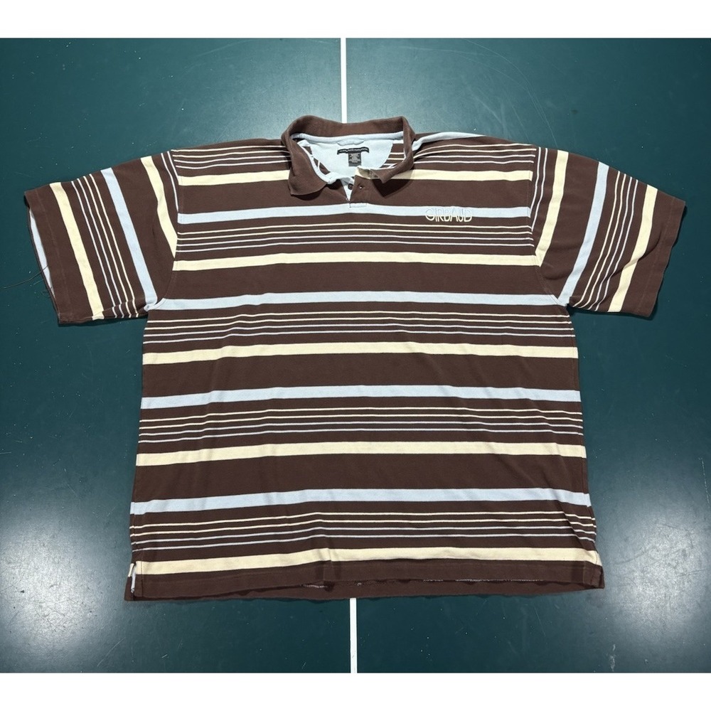 Vintage Marithe Francois Girbaud Polo Shirt Men's 4XL Brown Blue Striped Y2K